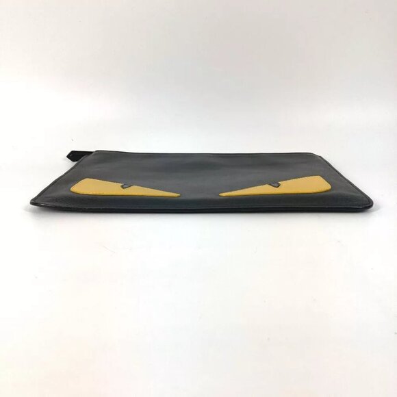 FENDI 7N0078 monster pouch bag Clutch bag Leather Black/yellow - Picture 11 of 15